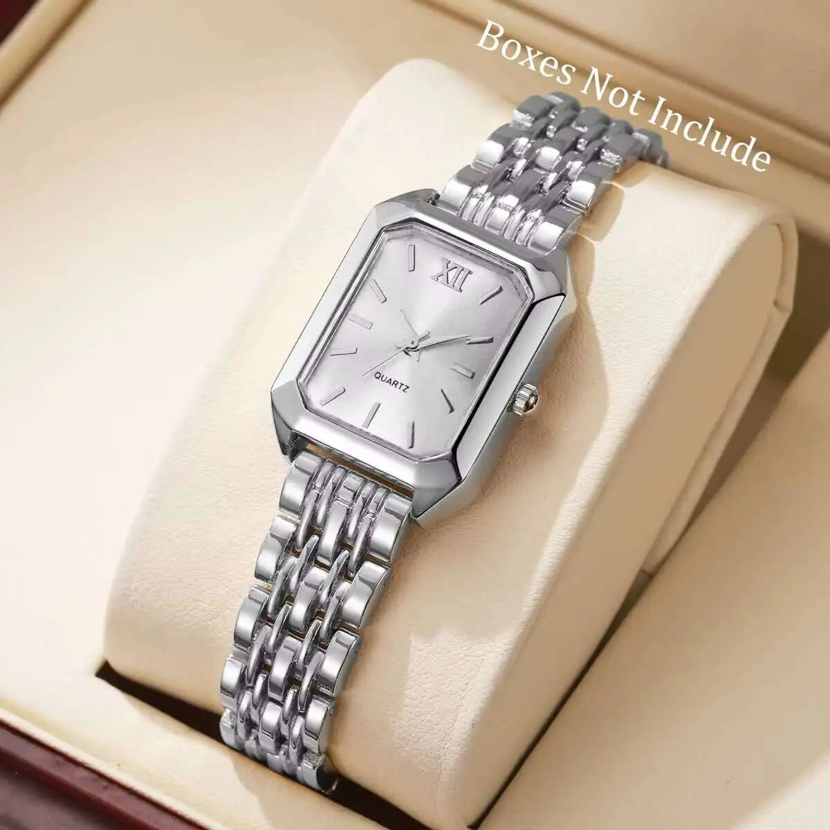 Silver-tone mesh quartz watch, green dial variant