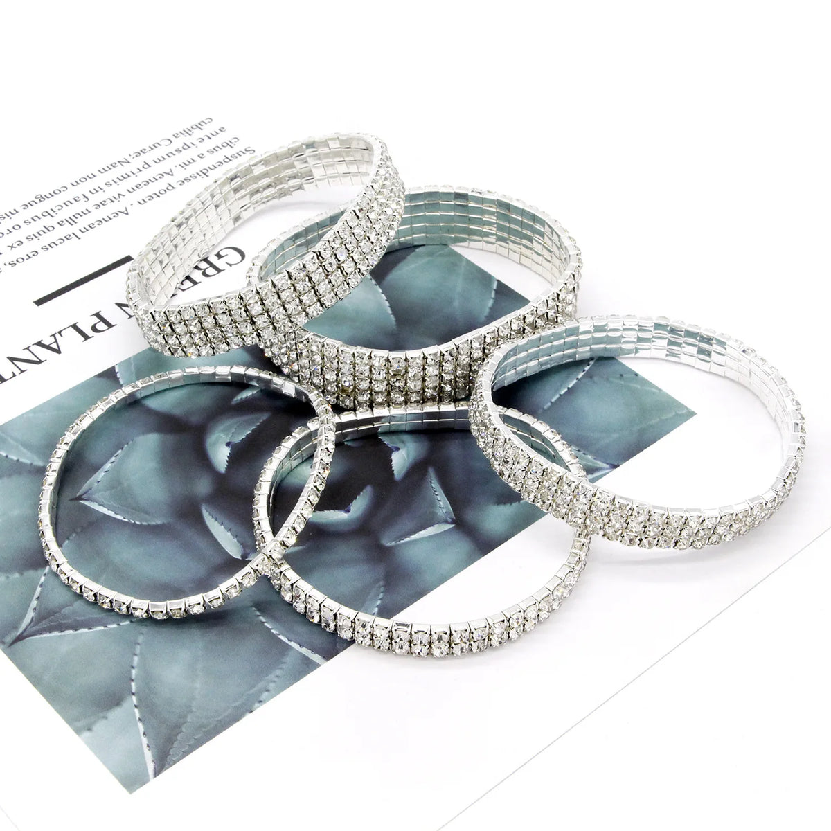 Multi-row rhinestone tennis anklet, additional angle view, Varex HQ