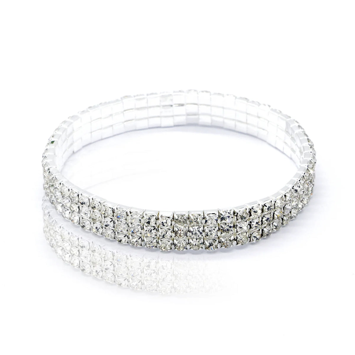 Multi-row rhinestone tennis anklet, elastic stretch chain detail, Varex HQ