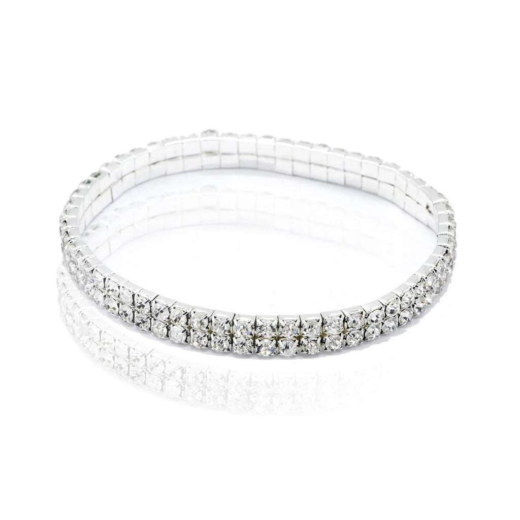 Multi-row rhinestone tennis anklet, styled lifestyle shot, Varex HQ