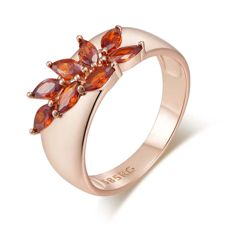 Studio shot of copper base rose gold leaf ring