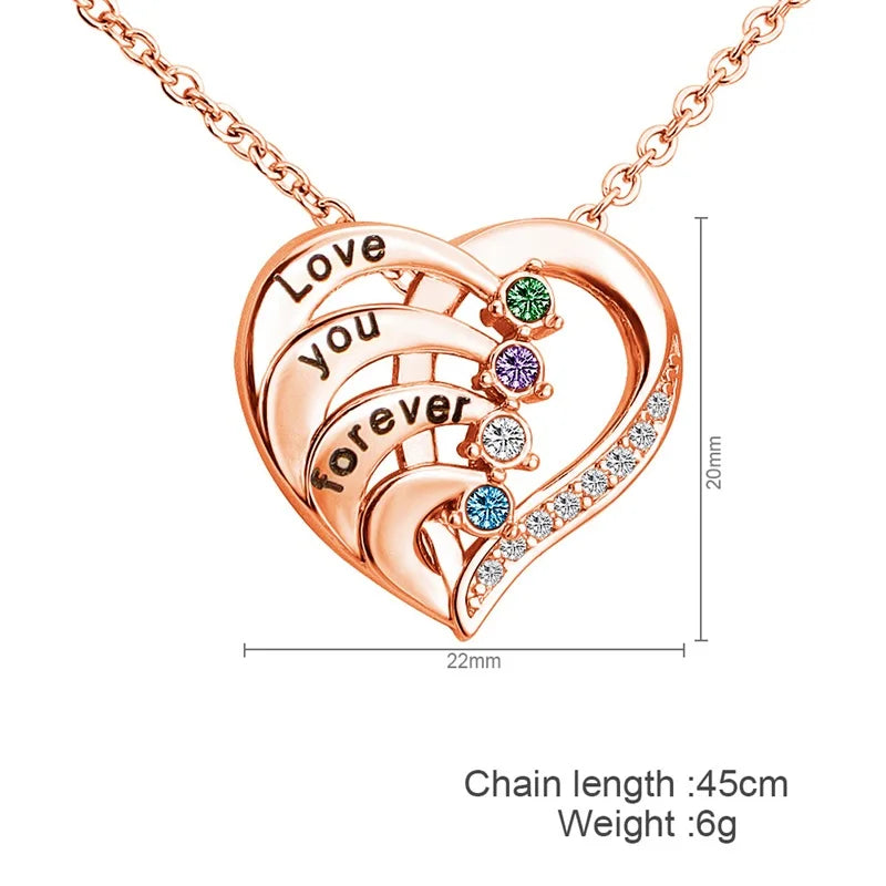 Silver-Tone Birthstone Heart Necklace | Custom Engraved Names Promise Necklace, Gift, additional product photo – Varex HQ
