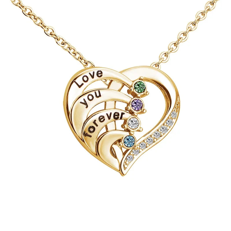 Silver-Tone Birthstone Heart Necklace | Custom Engraved Names Promise Necklace, Gift, gold 1 / 4 names – Varex HQ