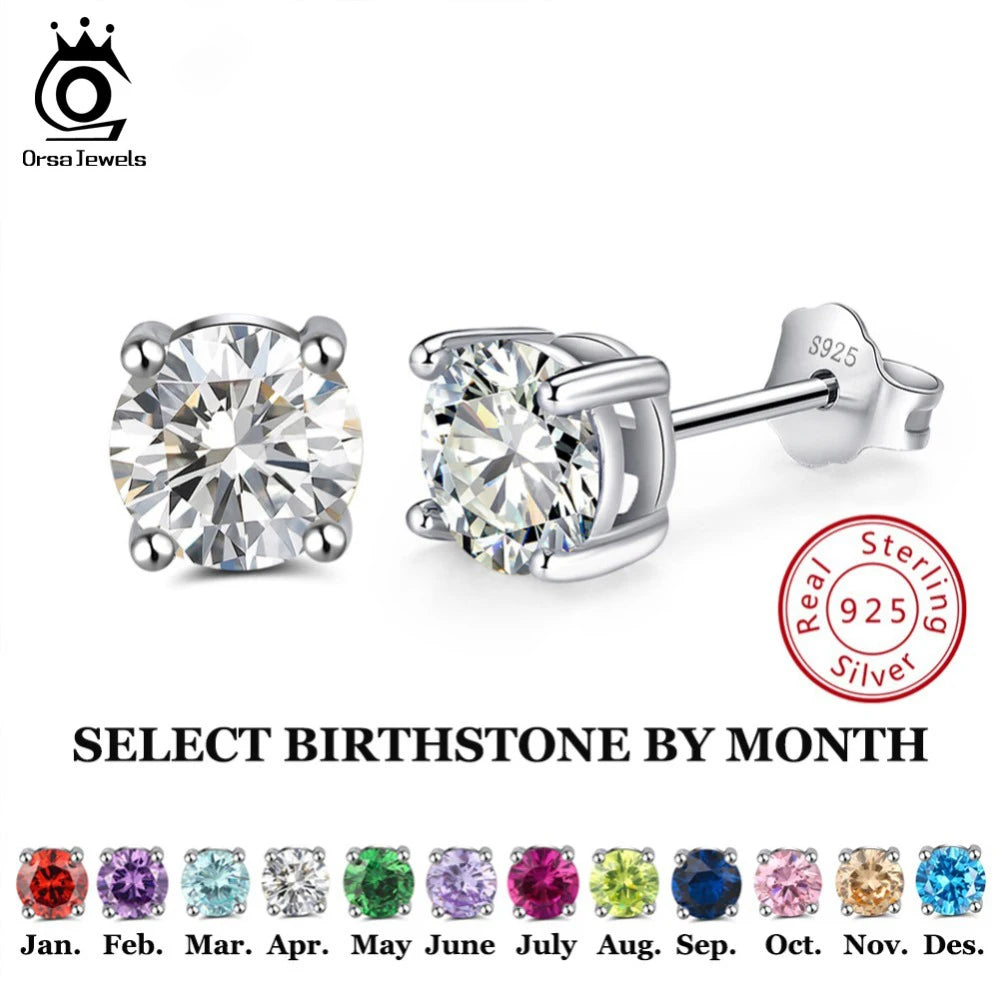 Silver-Tone Birthstone Stud Earrings with Cubic Zirconia – view 2 – Varex HQ