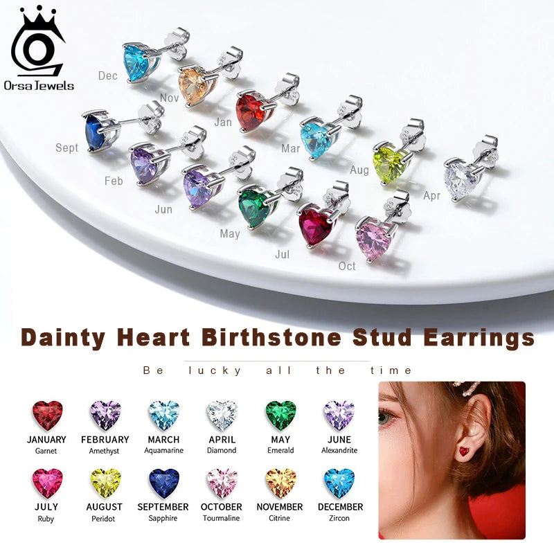 Silver-Tone Birthstone Stud Earrings with Cubic Zirconia – view 4 – Varex HQ