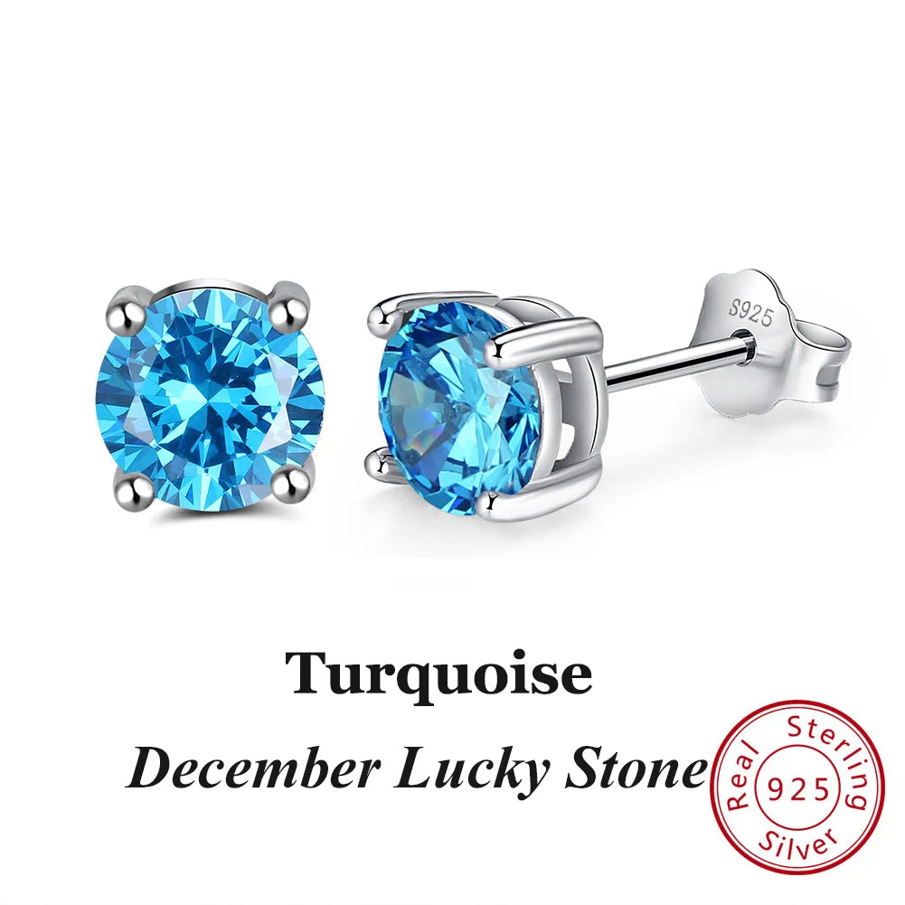 Silver-Tone Birthstone Stud Earrings with Cubic Zirconia – view 8 – Varex HQ