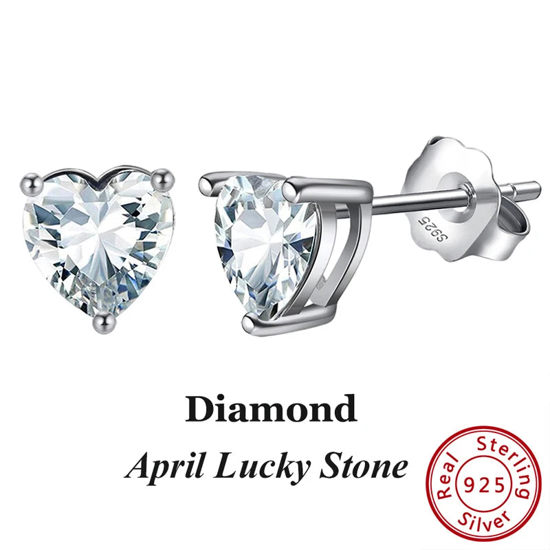 Silver-Tone Birthstone Stud Earrings with Cubic Zirconia – view 9 – Varex HQ