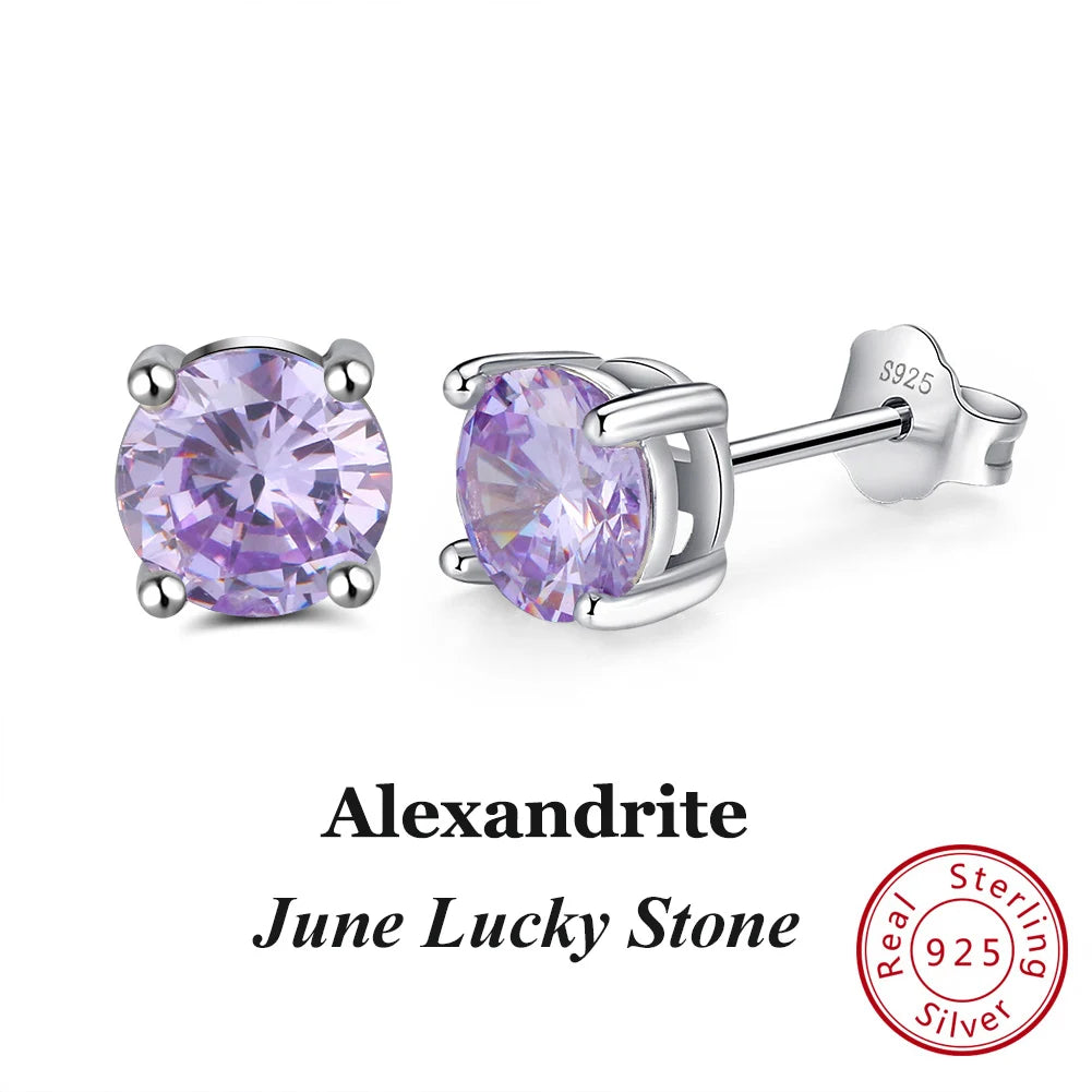 Silver-Tone Birthstone Stud Earrings with Cubic Zirconia – view 11 – Varex HQ