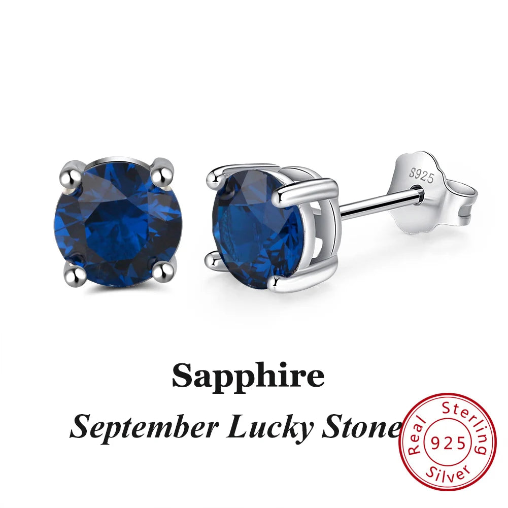 Silver-Tone Birthstone Stud Earrings with Cubic Zirconia – view 12 – Varex HQ