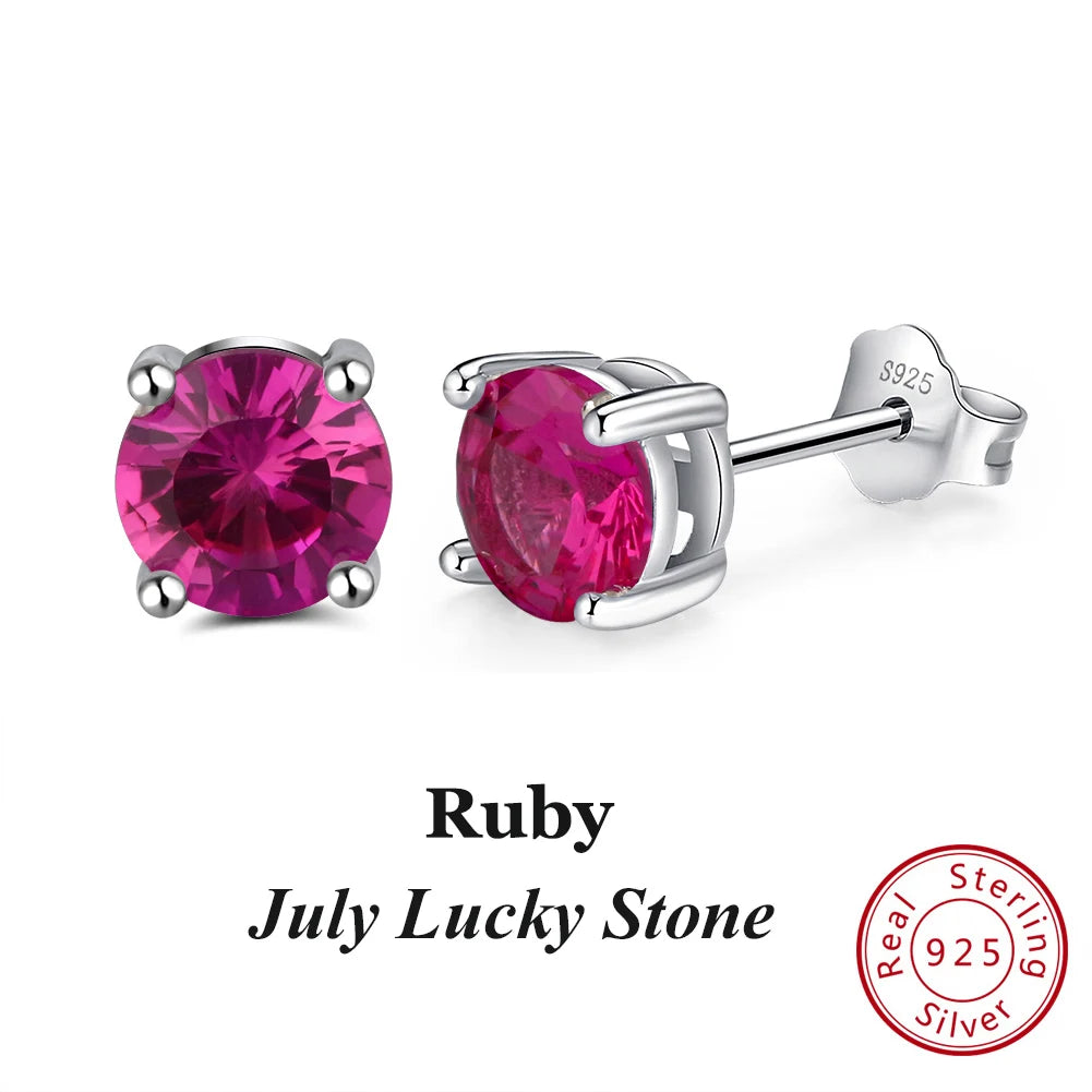 Silver-Tone Birthstone Stud Earrings with Cubic Zirconia – view 13 – Varex HQ