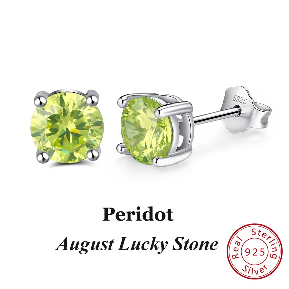 Silver-Tone Birthstone Stud Earrings with Cubic Zirconia – view 14 – Varex HQ
