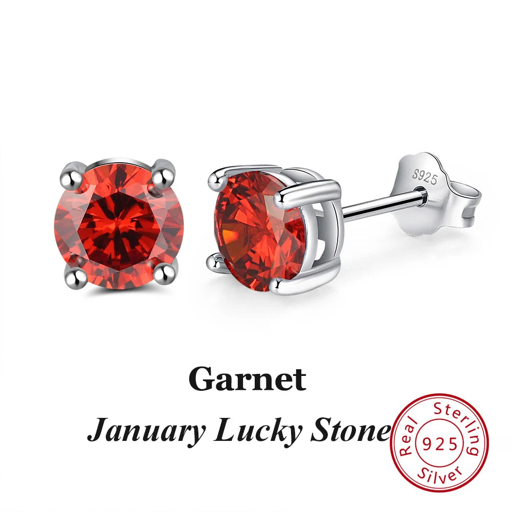 Silver-Tone Birthstone Stud Earrings with Cubic Zirconia – view 15 – Varex HQ