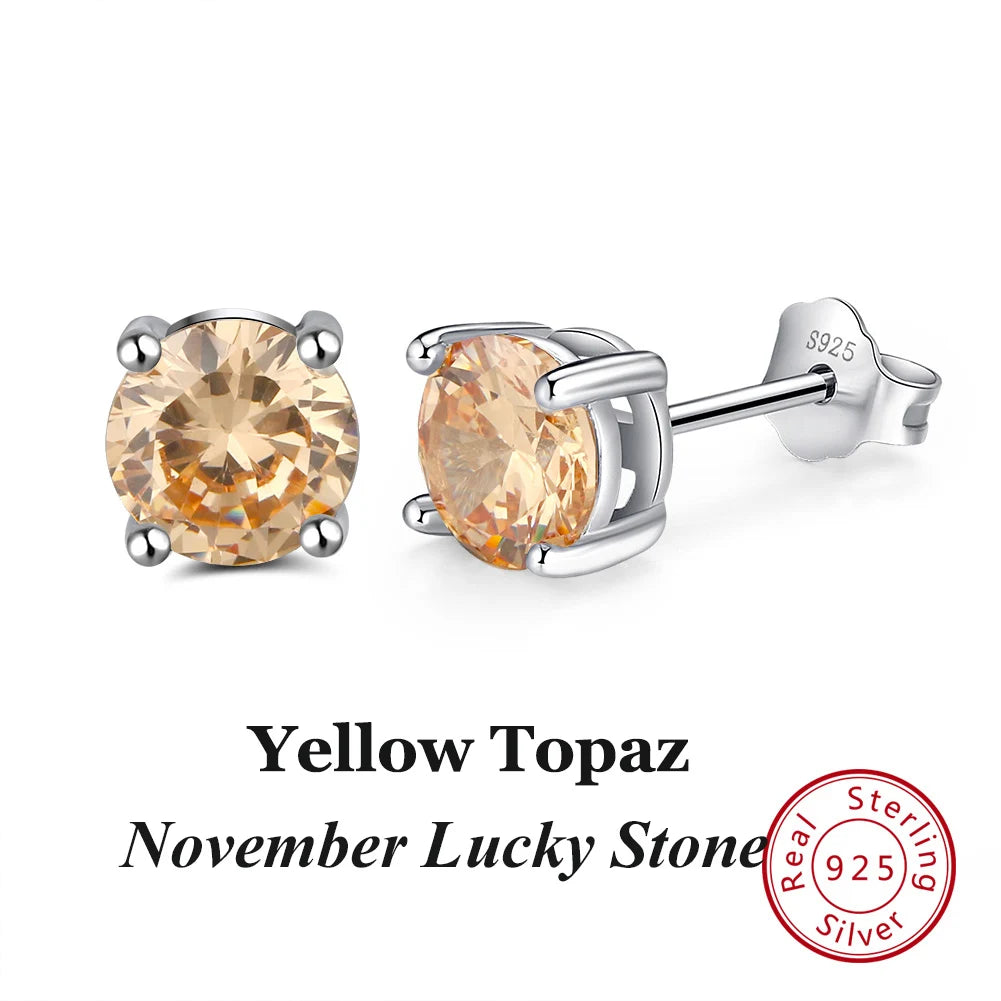 Silver-Tone Birthstone Stud Earrings with Cubic Zirconia – view 17 – Varex HQ