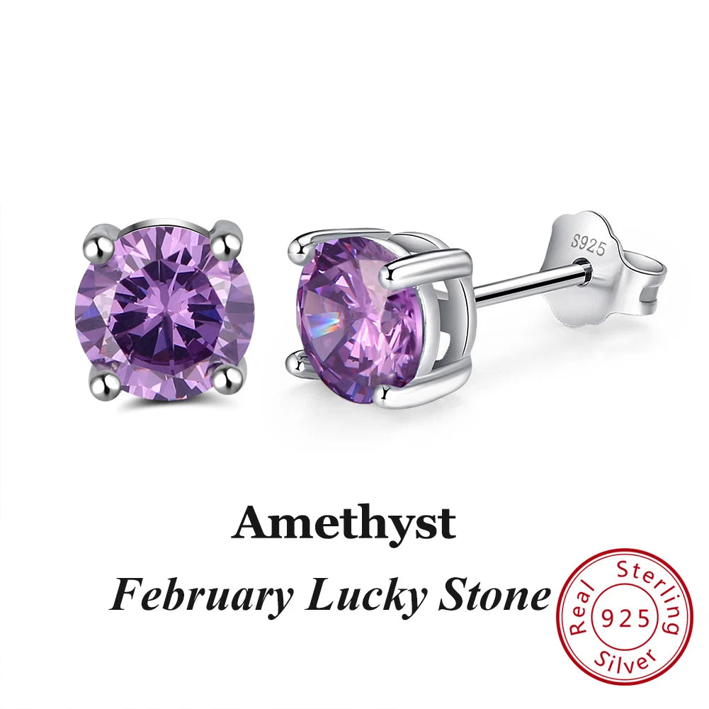 Silver-Tone Birthstone Stud Earrings with Cubic Zirconia – view 19 – Varex HQ