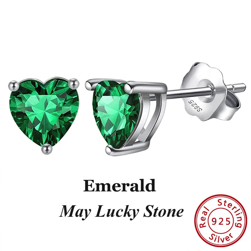 Silver-Tone Birthstone Stud Earrings, May birthstone, green emerald-tone cubic zirconia in sterling silver setting – Varex HQ