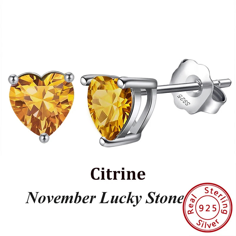 Silver-Tone Birthstone Stud Earrings, November birthstone, yellow citrine-tone cubic zirconia in sterling silver setting – Varex HQ