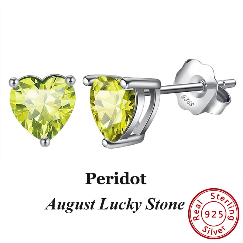 Silver-Tone Birthstone Stud Earrings, August birthstone, light green peridot-tone cubic zirconia in sterling silver setting – Varex HQ