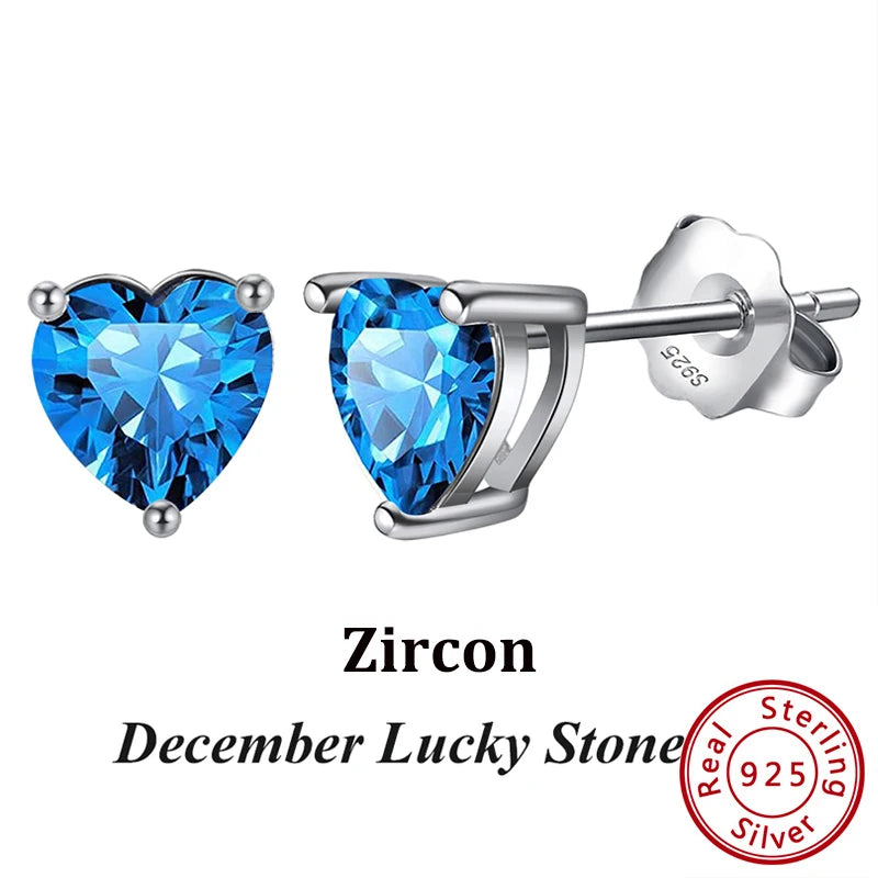 Silver-Tone Birthstone Stud Earrings, December birthstone, blue zircon-tone cubic zirconia in sterling silver setting – Varex HQ