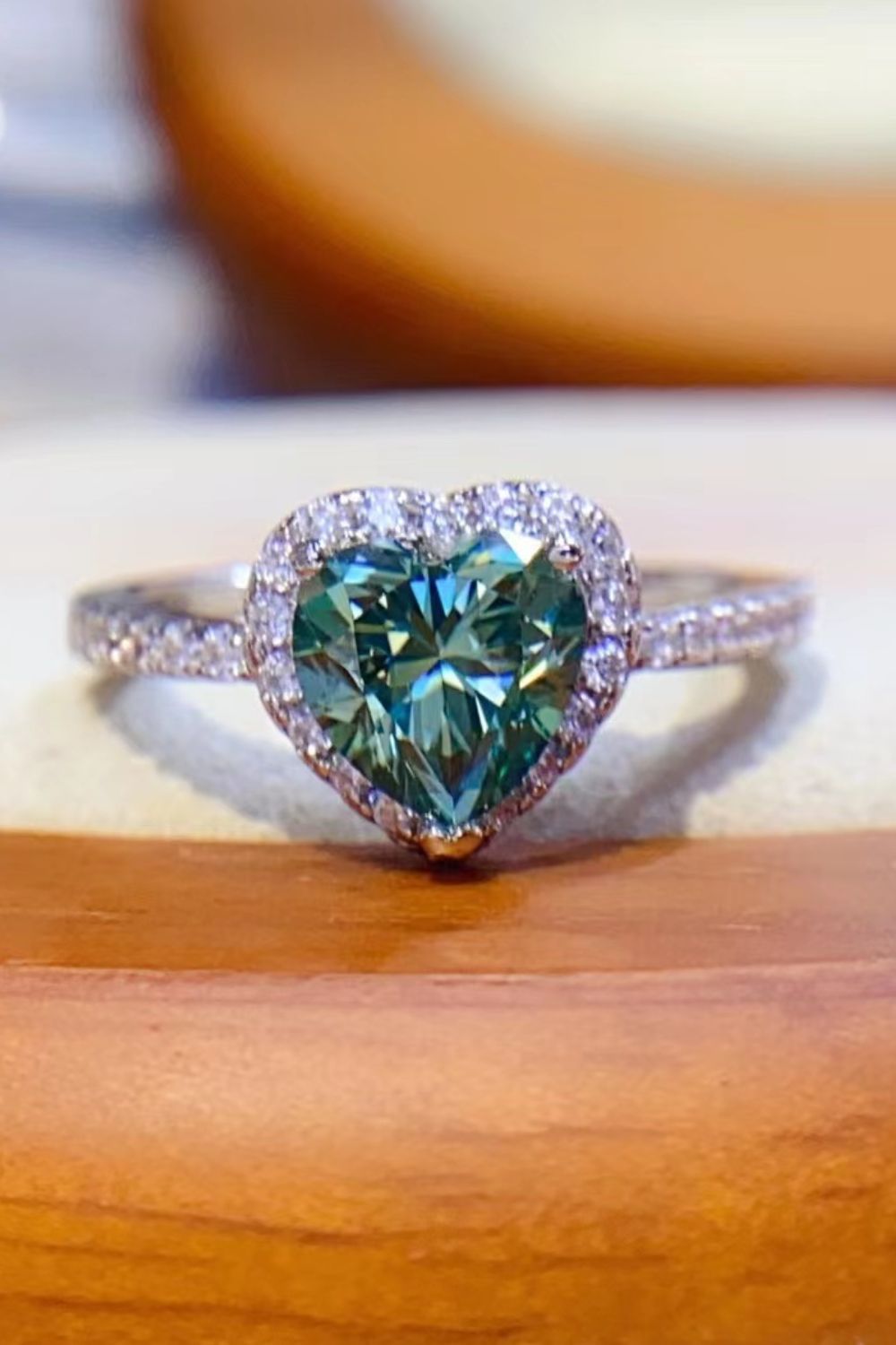 Silver-Tone Heart Cut Moissanite Halo Ring, additional product photo – Varex HQ