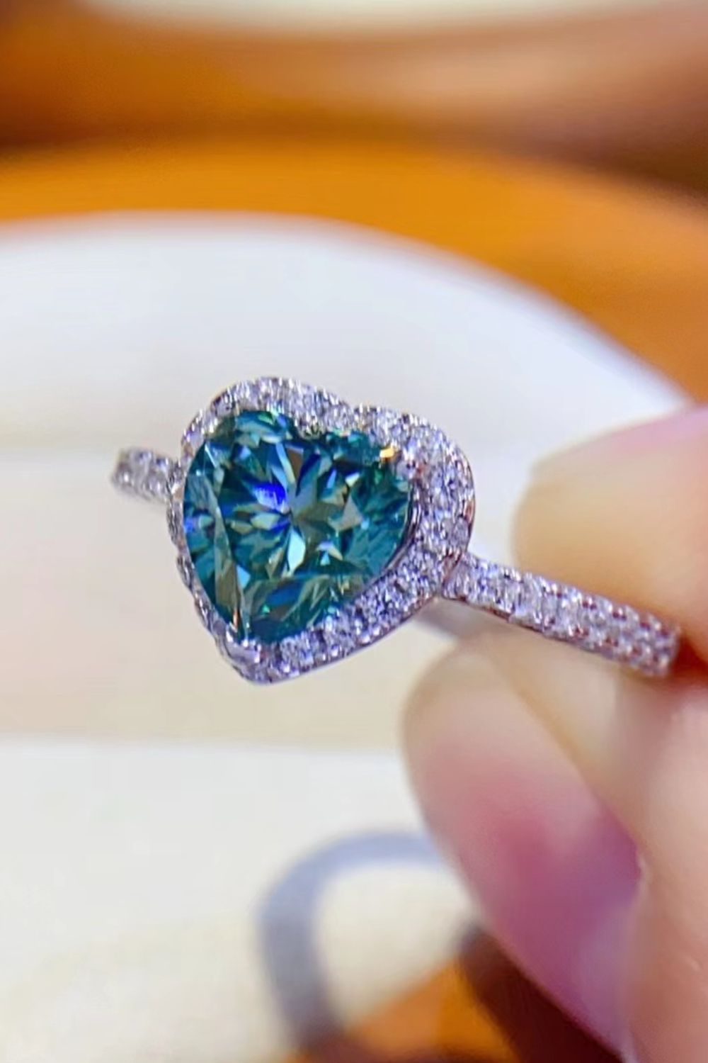 Silver-Tone Heart Cut Moissanite Halo Ring, additional product photo – Varex HQ
