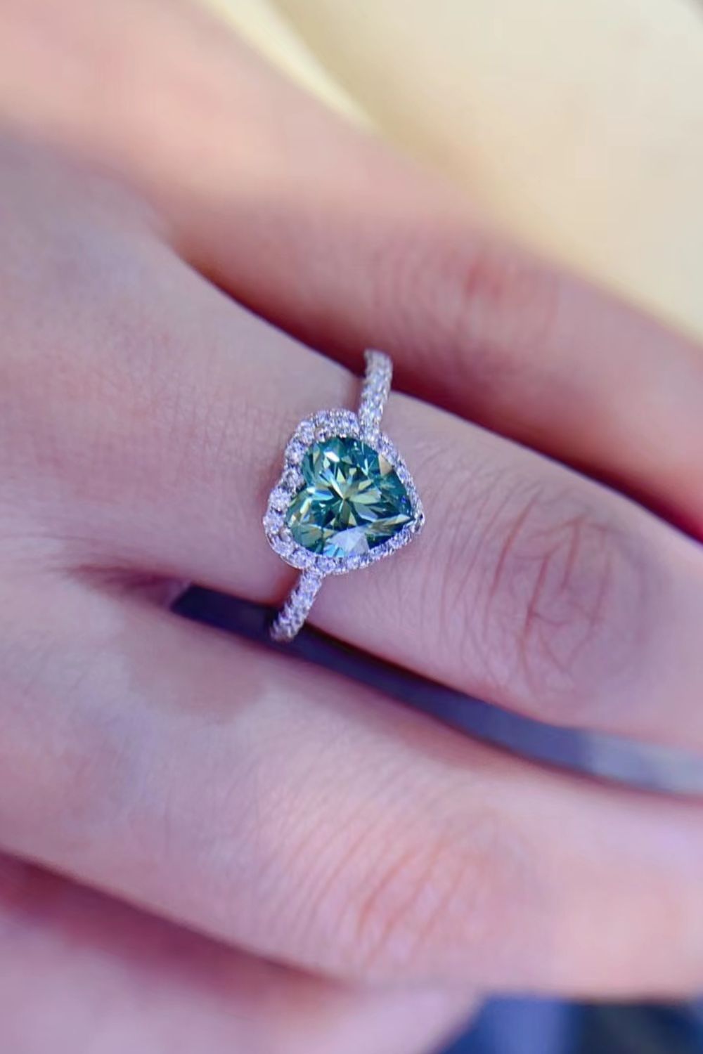 Silver-Tone Heart Cut Moissanite Halo Ring, additional product photo – Varex HQ