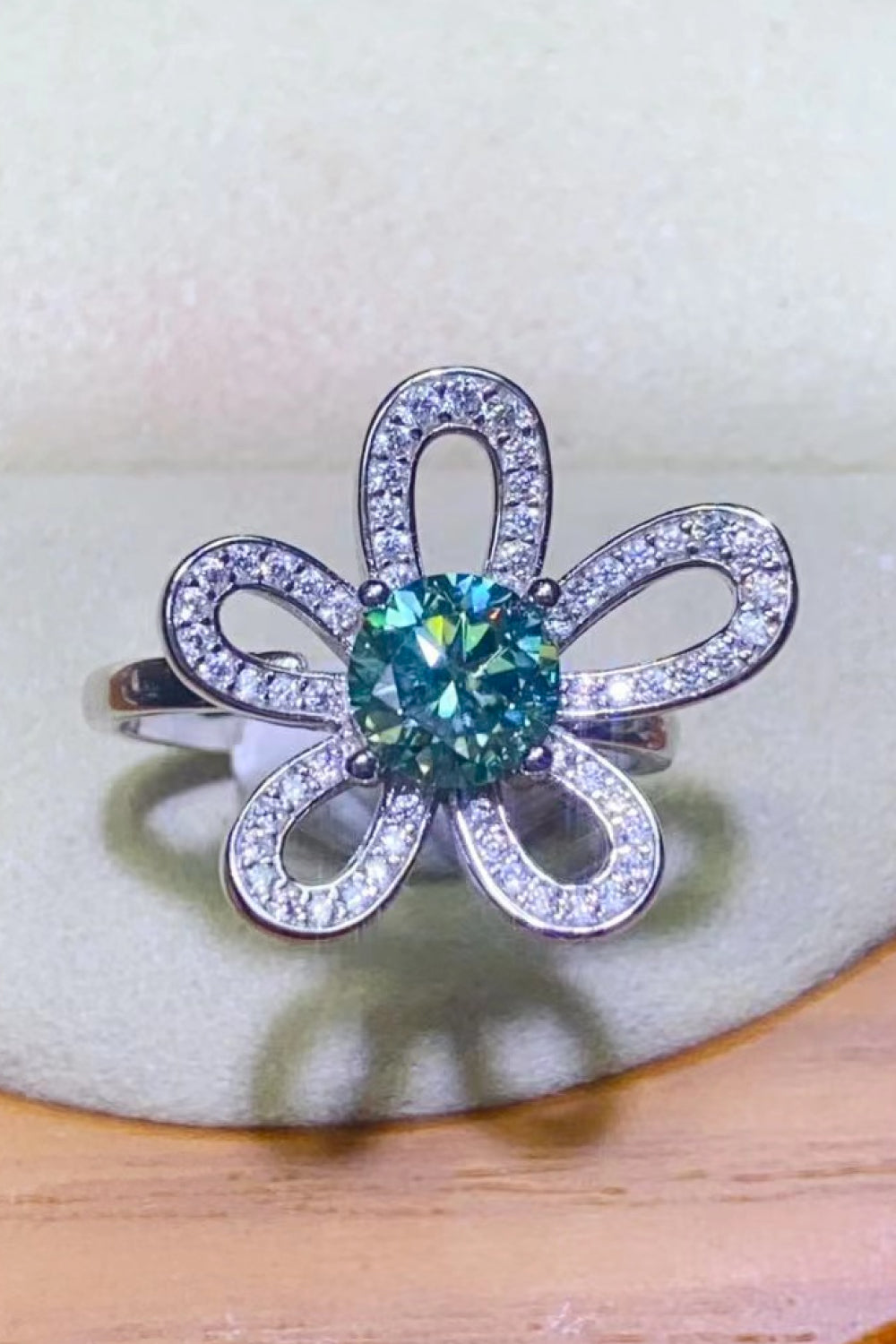 Silver-Tone Moissanite Flower Ring – Varex HQ