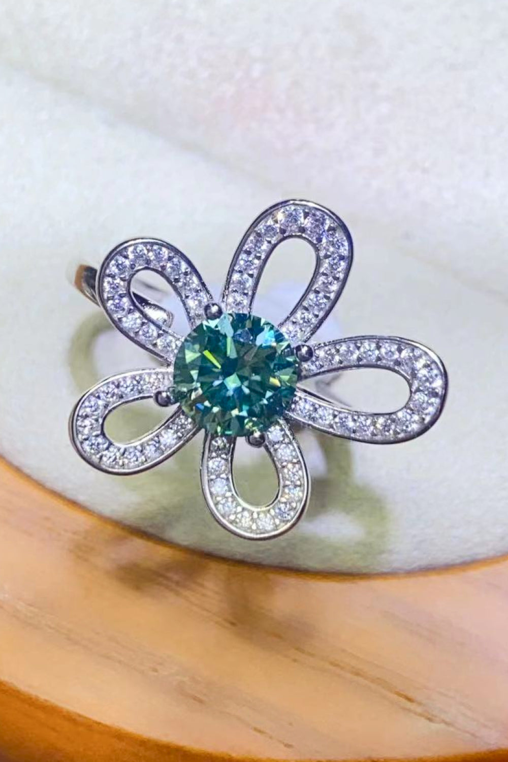 Silver-Tone Moissanite Flower Ring, additional product photo – Varex HQ