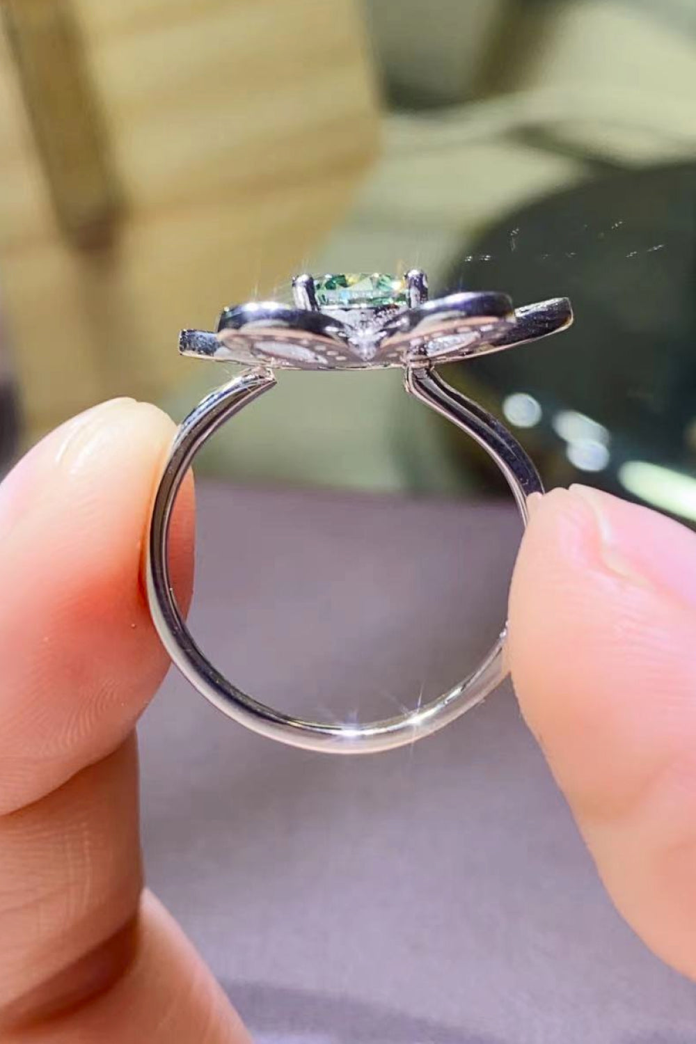 Silver-Tone Moissanite Flower Ring, additional product photo – Varex HQ