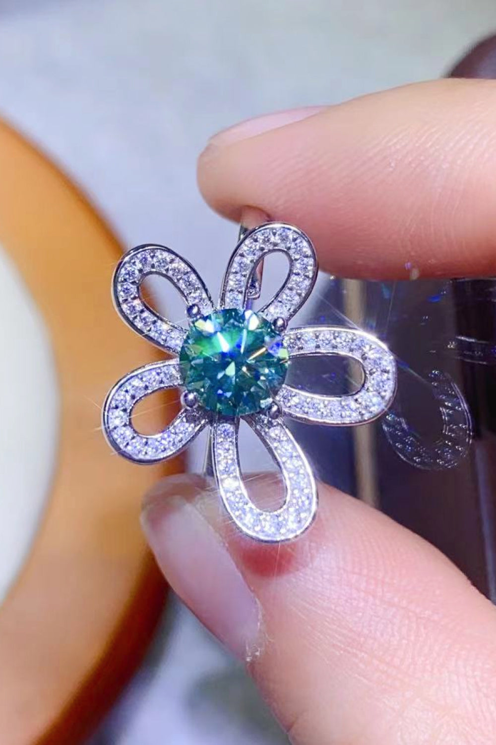 Silver-Tone Moissanite Flower Ring, additional product photo – Varex HQ