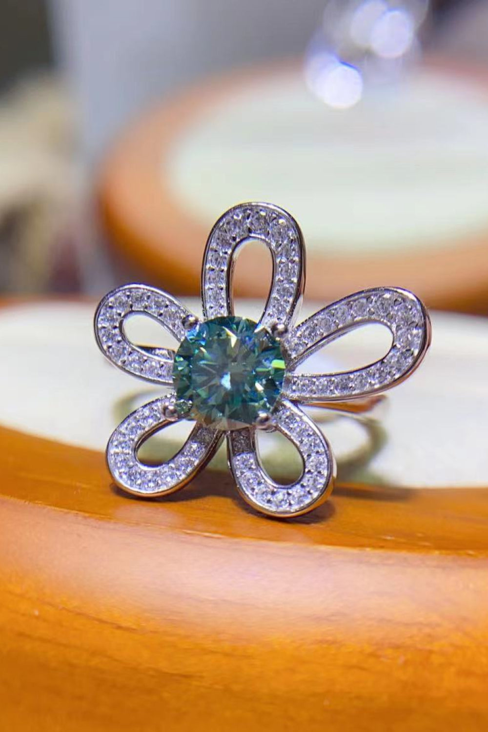 Silver-Tone Moissanite Flower Ring, additional product photo – Varex HQ