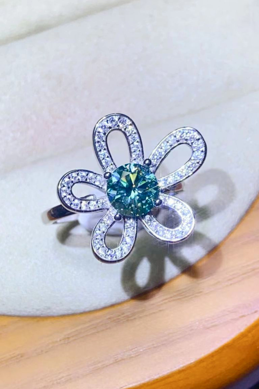 Silver-Tone Moissanite Flower Ring, additional product photo – Varex HQ