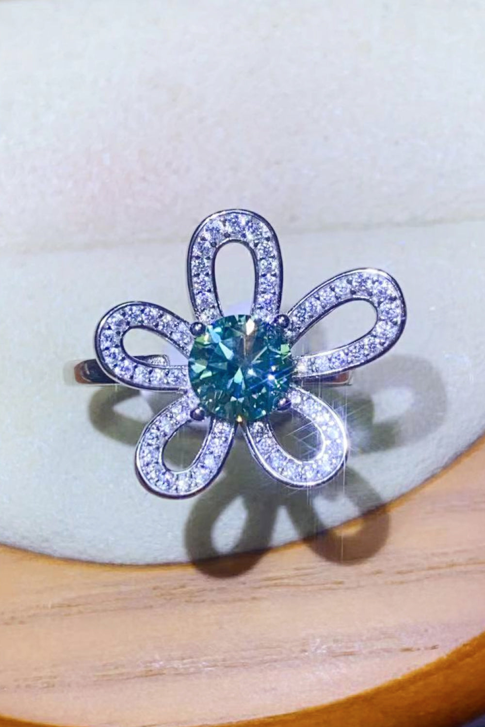 Silver-Tone Moissanite Flower Ring, additional product photo – Varex HQ