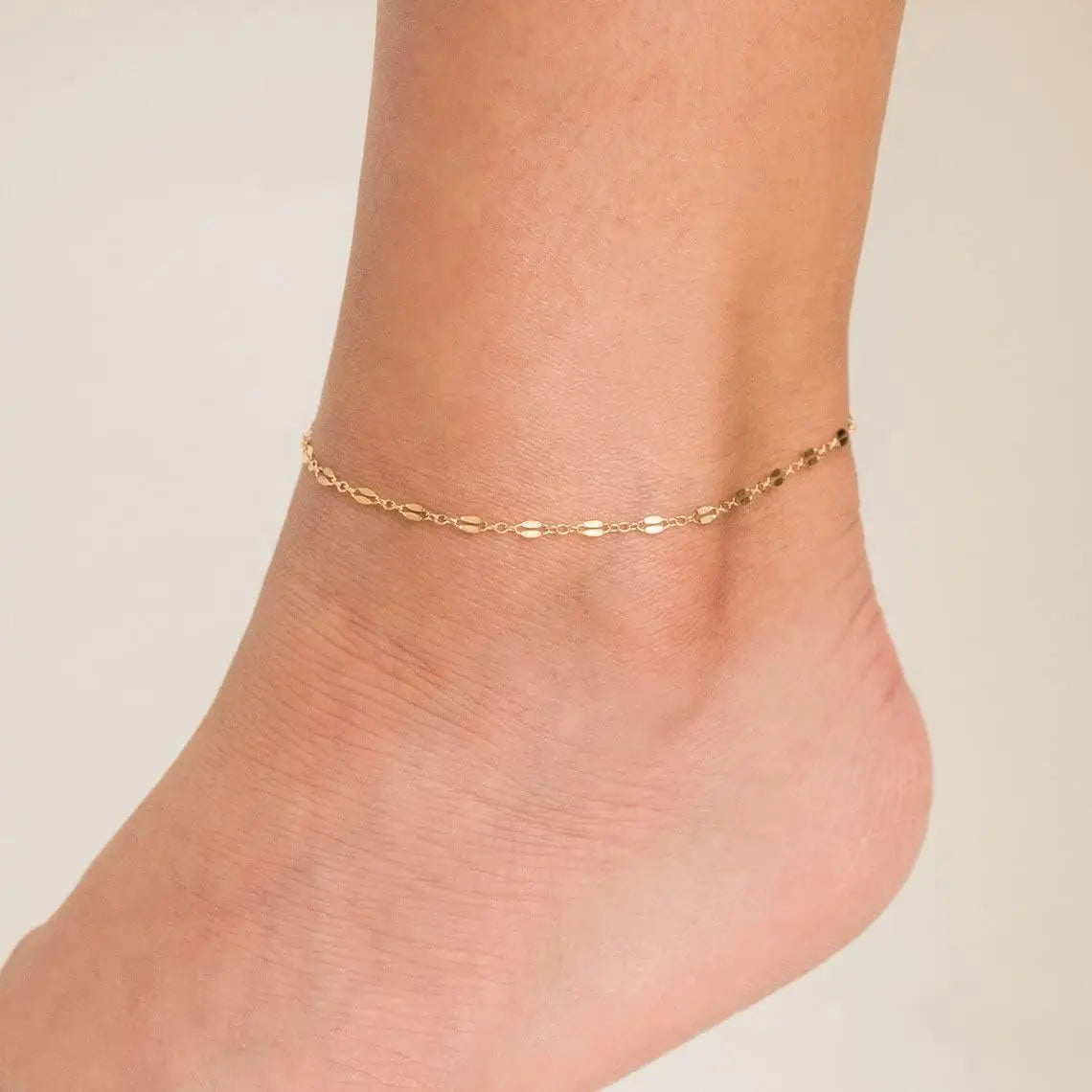 Snake chain anklet in stainless steel with gold-tone finish, front view, Varex HQ