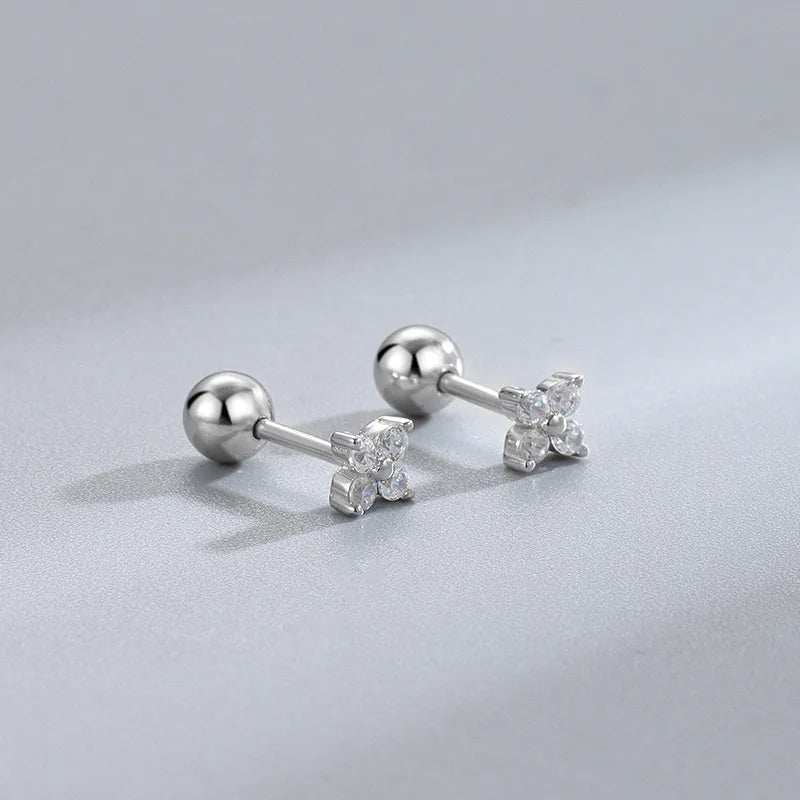 Sparkle heart screw-back cartilage stud earrings with cubic zirconia, styling angle 4 - Varex HQ