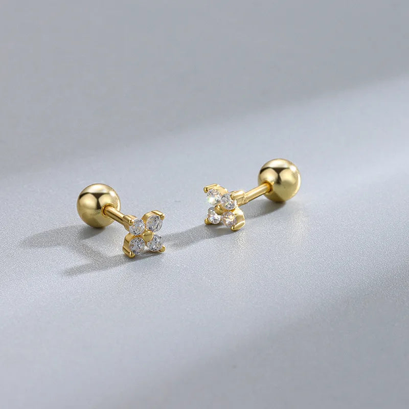 Sparkle heart screw-back cartilage stud earrings with cubic zirconia, styling angle 5 - Varex HQ