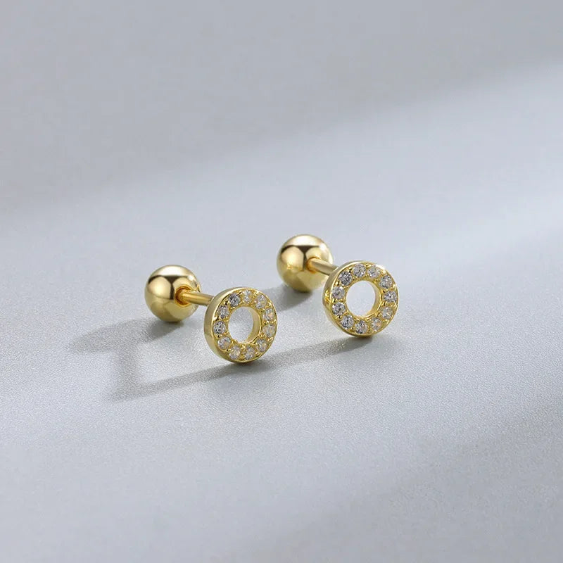 Sparkle heart screw-back cartilage stud earrings with cubic zirconia, styling angle 7 - Varex HQ