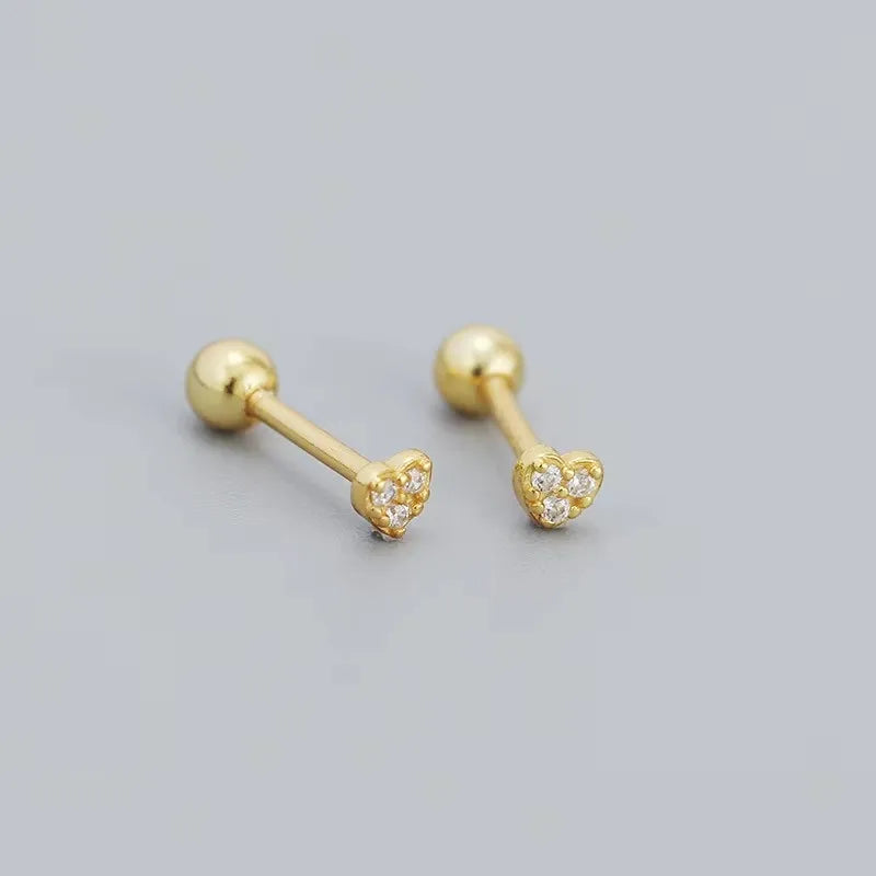 Sparkle heart screw-back cartilage stud earrings with cubic zirconia, styling angle 8 - Varex HQ