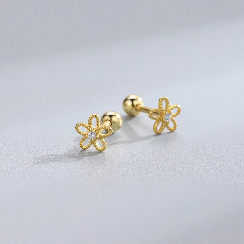 Sparkle heart screw-back cartilage stud earrings with cubic zirconia, styling angle 9 - Varex HQ