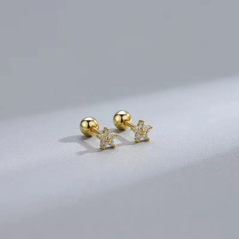 Sparkle heart screw-back cartilage stud earrings with cubic zirconia, styling angle 10 - Varex HQ