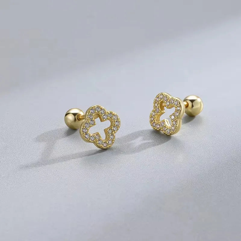 Sparkle heart screw-back cartilage stud earrings with cubic zirconia, styling angle 11 - Varex HQ