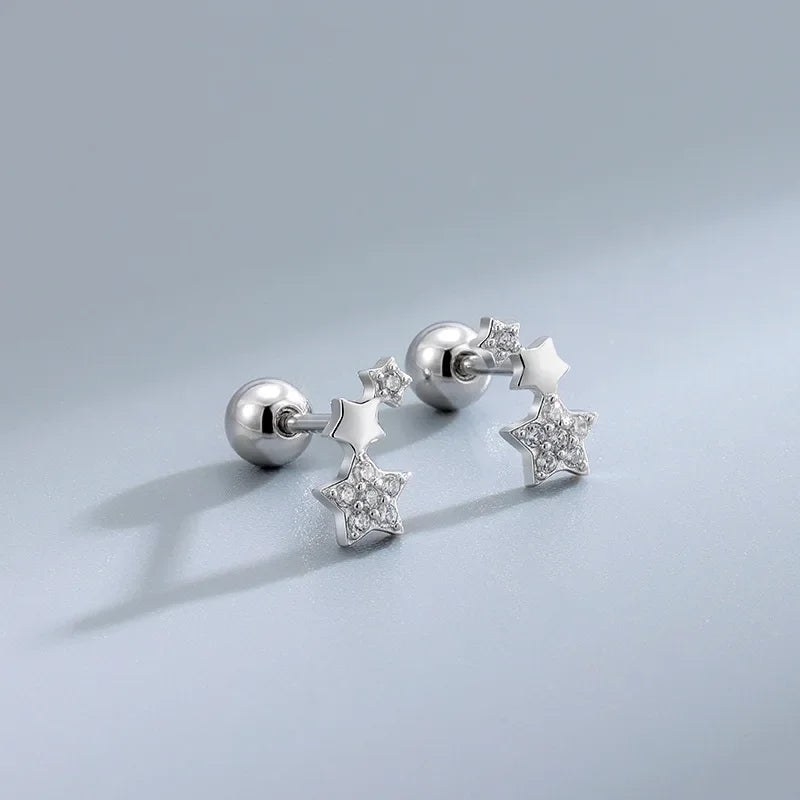 Sparkle heart screw-back cartilage stud earrings with cubic zirconia, styling angle 14 - Varex HQ