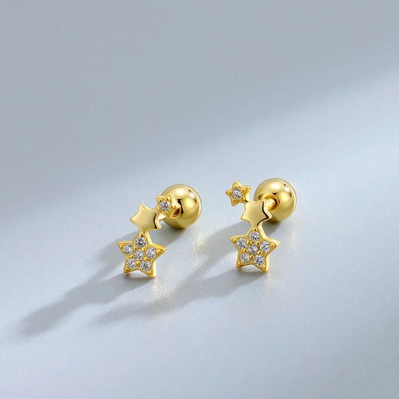 Sparkle heart screw-back cartilage stud earrings with cubic zirconia, styling angle 15 - Varex HQ