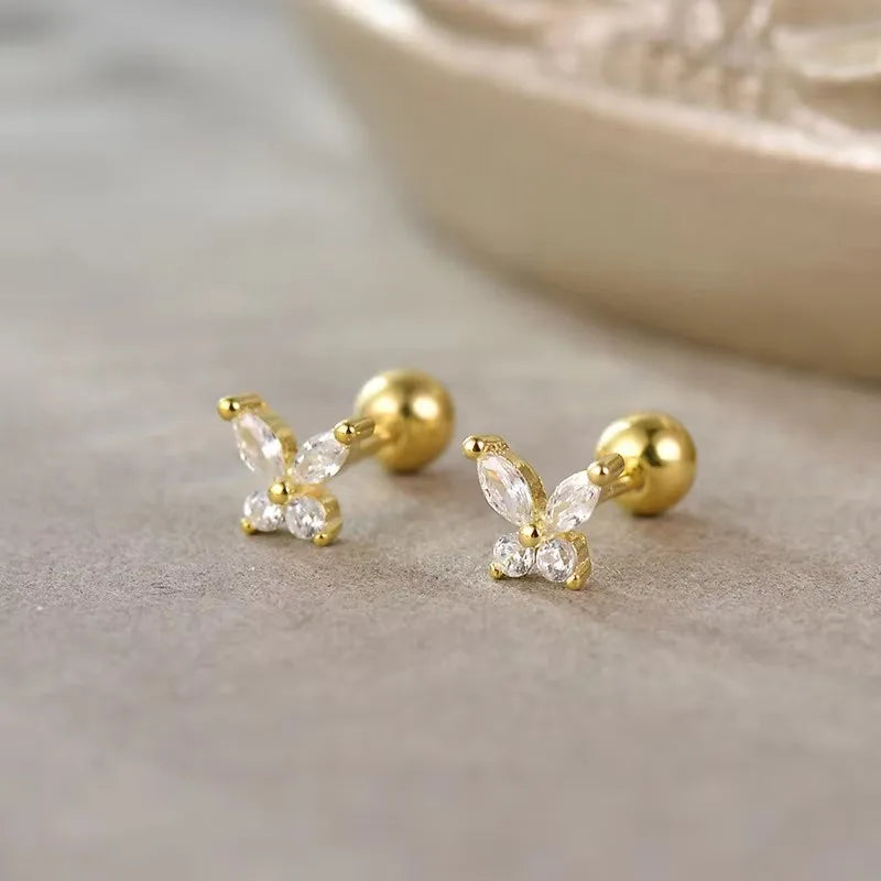 Sparkle heart screw-back cartilage stud earrings with cubic zirconia, styling angle 16 - Varex HQ
