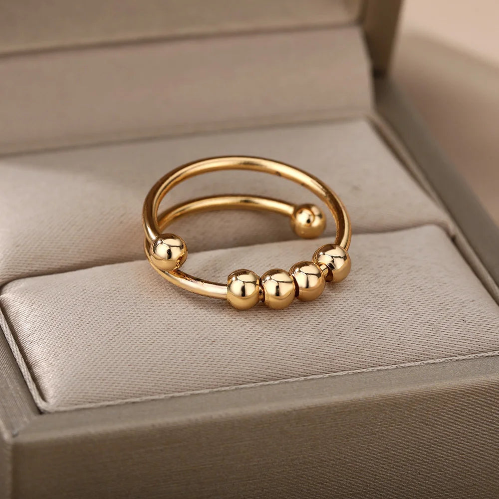 Close-up of rotating bead detail on stainless steel spinner ring