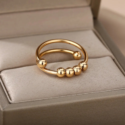 Close-up of rotating bead detail on stainless steel spinner ring