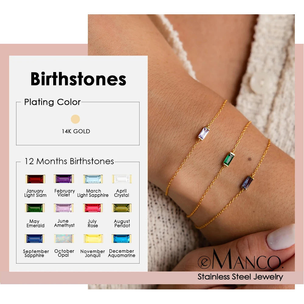 Square Birthstone Bangle Bracelet Gold-Tone Rhinestone, additional product photo – Varex HQ