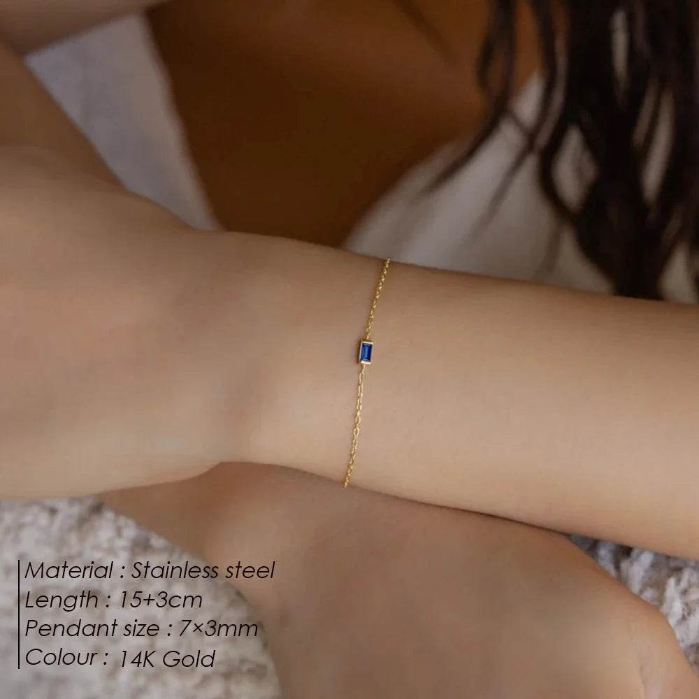 Square Birthstone Bangle Bracelet Gold-Tone Rhinestone, additional product photo – Varex HQ