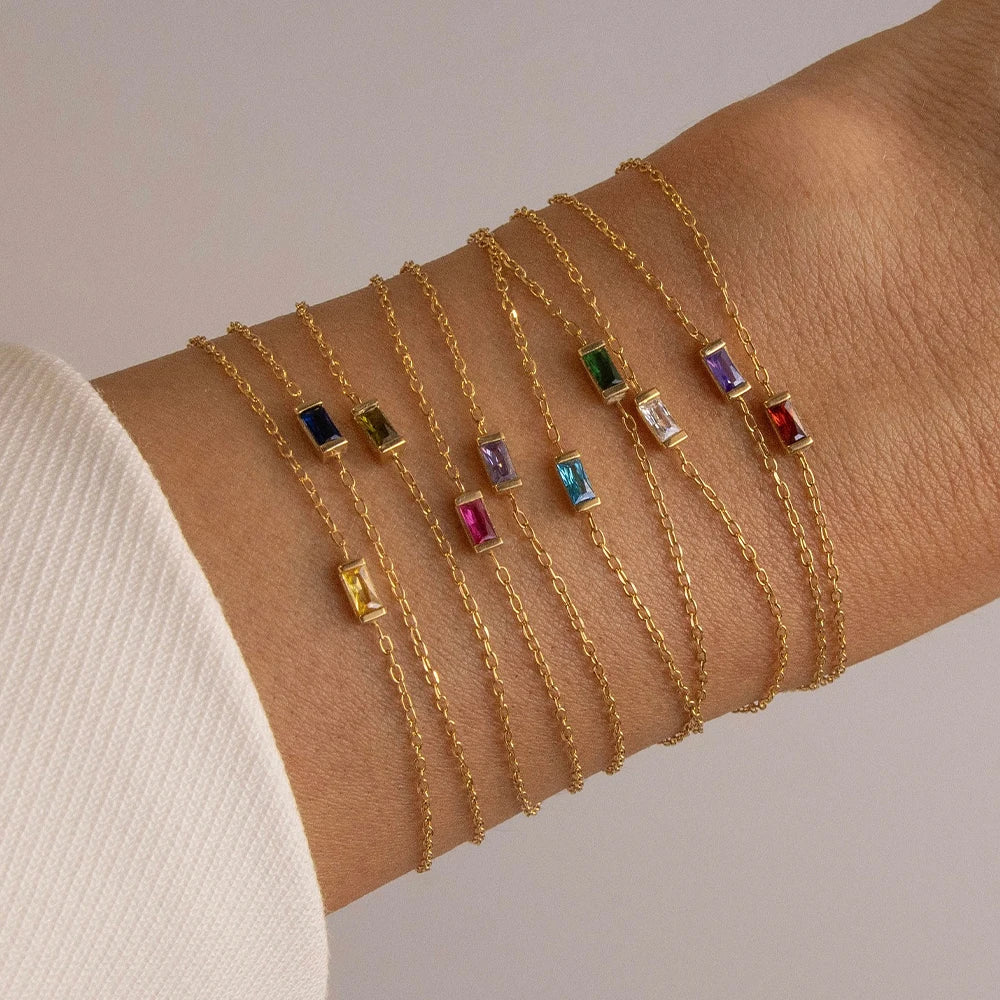 Square Birthstone Bangle Bracelet Gold-Tone Rhinestone, additional product photo – Varex HQ