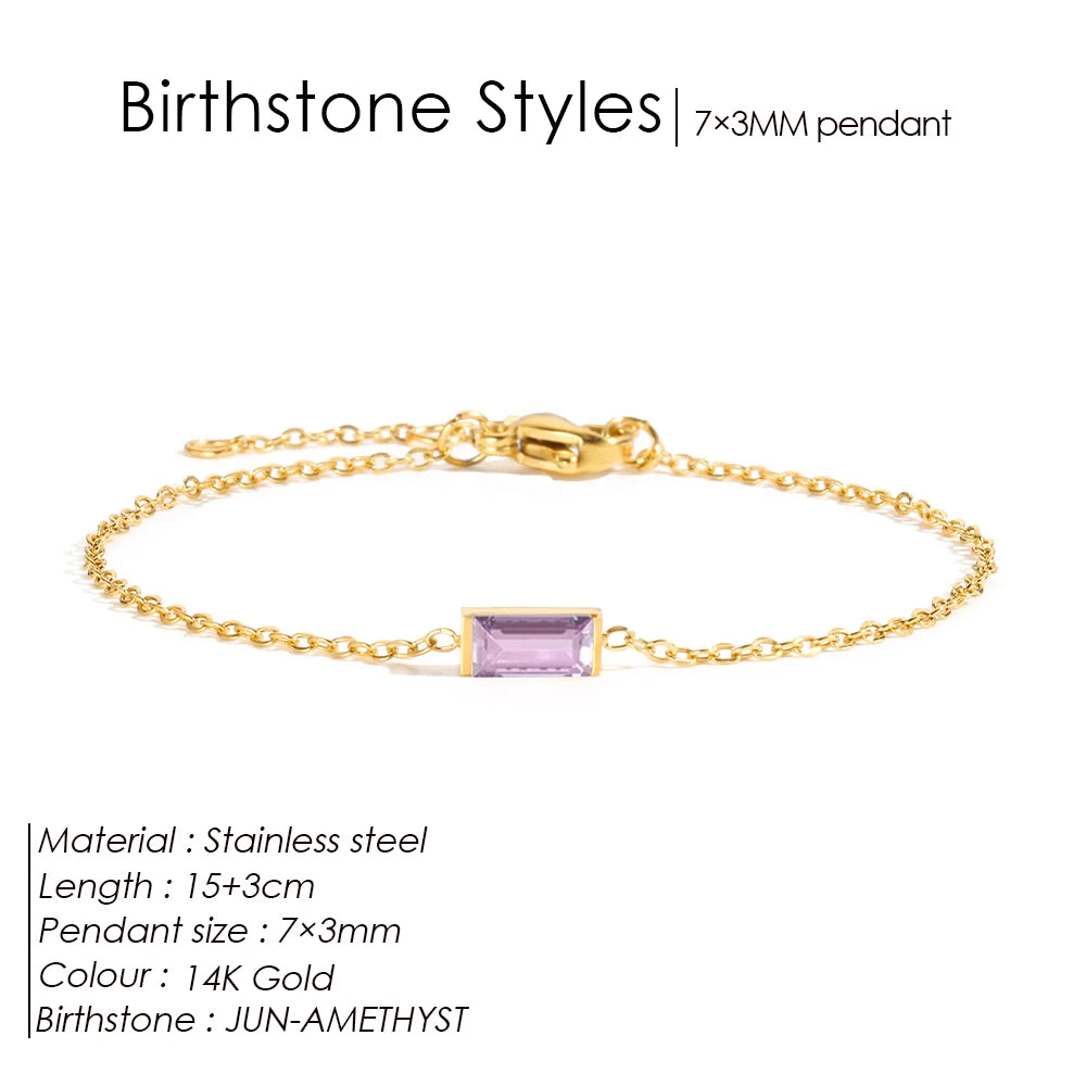Square Birthstone Bangle Bracelet Gold-Tone Rhinestone, YS36100-June / 15 Extend 3CM / Gold – Varex HQ
