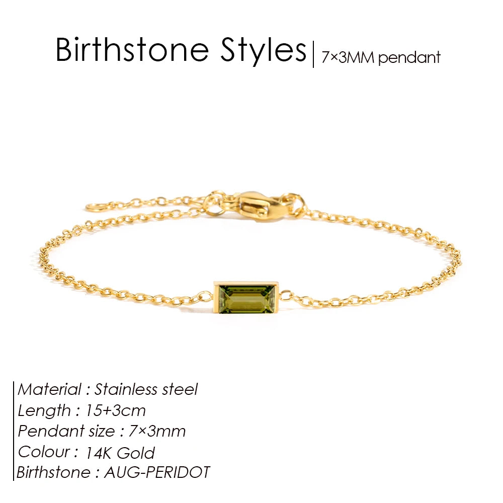 Square Birthstone Bangle Bracelet Gold-Tone Rhinestone, YS36100-August / 15 Extend 3CM / Gold – Varex HQ